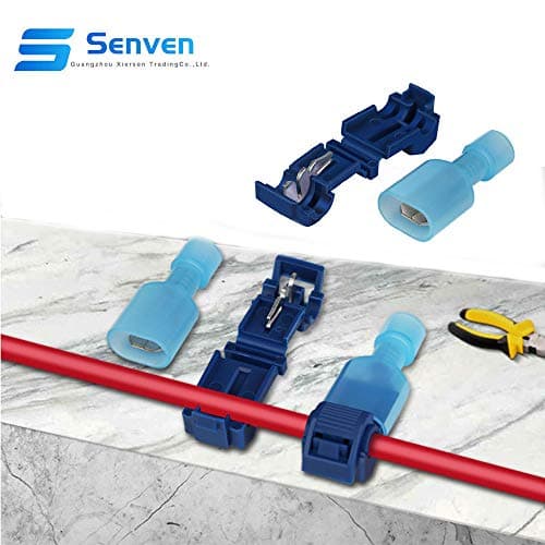 Senven 60Pcs (30 paires) Terminal de ligne t-Tap avancé, connecteur câble connecteur rapide auto-exfoliant et kit connecteur terminal mâle entièrement isolé - Bleu 60pcs