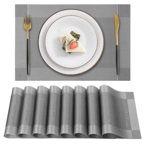 Gucass Lot de 8 Sets de Table Lavable, Sets de Table Plastique PVC, Tissé Lavable Napperons Résistant à Chaleur Antidérapant, pour Cuisine Table à Manger, Facile à Nettoyer et Stocker(45x30cm, Gris)