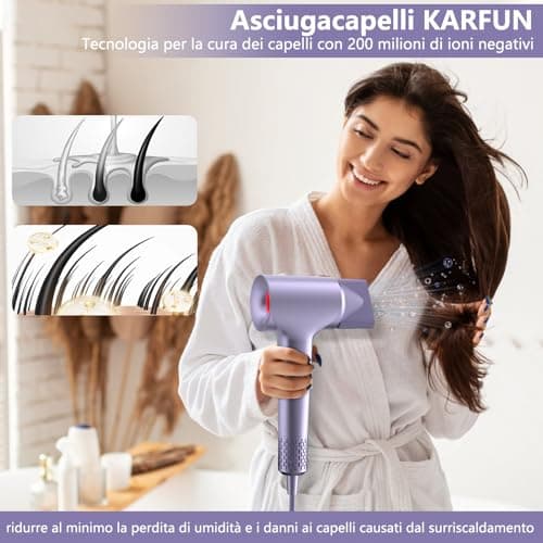 KARAFUN Sèche Cheveux Ionique,Sèche Cheveux Haute Vitesse 5X à Séchage Rapide 110 000 Tr/Min,Sèche-Cheveux Professionnel avec 200 Millions D'ions,hair dryer