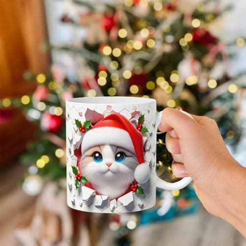 Tasse À Café 3D, Tasse À Café De Chat De Noël, Verres En Céramique, Tasse De Chat Festive, Tasse À Café De Vacances, Tasse De Conception De Chat 3D, Tasse De Noël Mignonne 350 Ml Pour La Famille, Les