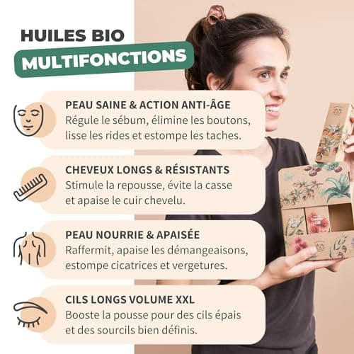 Bionoble Coffret Cadeau Femme Naturel et Bio 3x100ml - Huile de Ricin, Huile d'Argan et Huile de Jojoba Bio - Soins pour le visage, le corps et les cheveux - Idée cadeau anniversaire pour femme