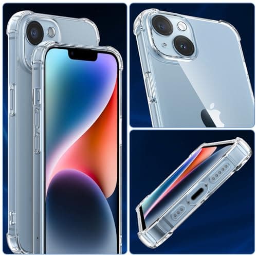 FLLAO 4 en 1 Coque pour iPhone 14 avec 2 Verre Trempé et 1 Caméra Protecteur, [Coussin d'air Intégré] Antichoc Antirayures Bumper Protection Housse pour iPhone 14 6.1", Transparent