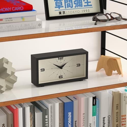 JONES CLOCKS Horloge de Bureau Odeon' - Design rectangulaire Moderne en Noir, Look rétro élégant pour étagère, Table, cheminée ou Chevet