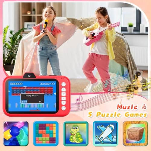 Appareil Photo Enfant, Ushining 3,5 Pouces Grand Écran 1080P Appareil Photo Numérique Enfant avec Objectif Zoom Rotatif à 360° Flash LED Carte de 32 Go, Caméra Vidéo Cadeau pour Enfants 3 à 12 Ans