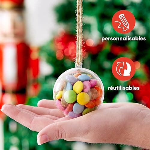 THE TWIDDLERS 48 Boules de Noël Transparentes à Remplir & Décorer (6cm) - Ornement de Sapin à Suspendre Personnalisé - Déco DIY pour Noël, Mariages, Anniversaires, Fêtes