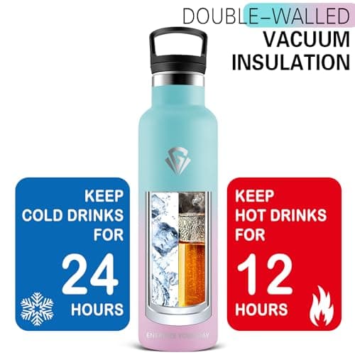Grsta Gourde - Gourde Isotherme 1l - Bouteille Isotherme, Gourde Sport sans BPA, Gourde INOX Reutilisable, Gourde avec Paille pour école, Gym, Bureau