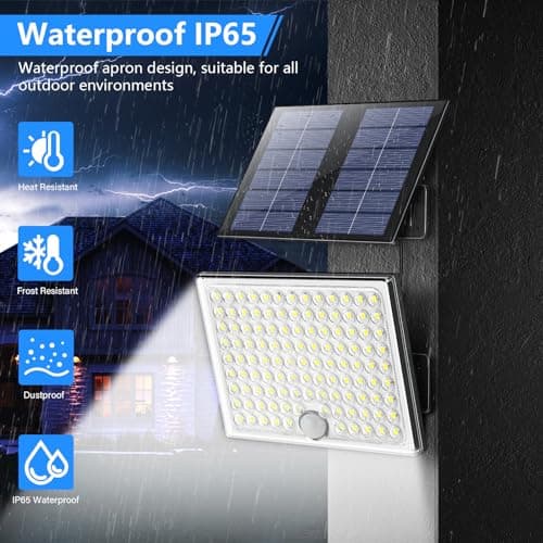 Realky Lampe Solaire Extérieur Détecteur de Mouvement, Lumière Solaire Extérieure Puissante 113 LED 2000mAh 4 Modes étanche IP65, Eclairage Solaire Exterieur avec Câble 5M, 1 Pièce