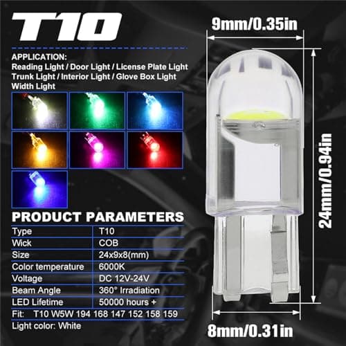 BINQILIN 30 Pieces W5W T10 LED Ampoule Voiture, Ampoule W5W LED, 12V 6500k 120LM COB Ampoule de Remplacement pour intérieur de Voiture