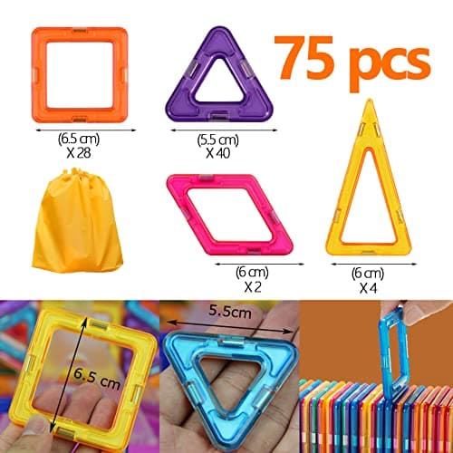 Jokooan Construction Magnétique Enfant(75 Pièces), Jeux de Construction Aimanté Blocs Magnétique Jeux Montessori Educatif Cadeau pour Les Enfants 4 5 6 Ans