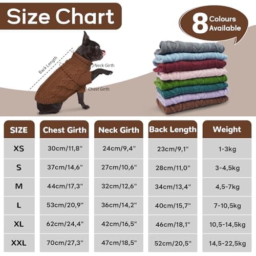 Hjumarayan Pull Chien Moyen, Pull pour Chien Simple Elégant Pull-Overs pour Chiens avec Manches Pull Chien Hiver Chaud Epaississement Sweat Chien Pull pour Bouledogue Beagle, Brun L
