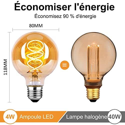 Ampoule E27 Vintage 4W Dimmable Blanc chaud 2700K G80 - Ambré, Lot de 4