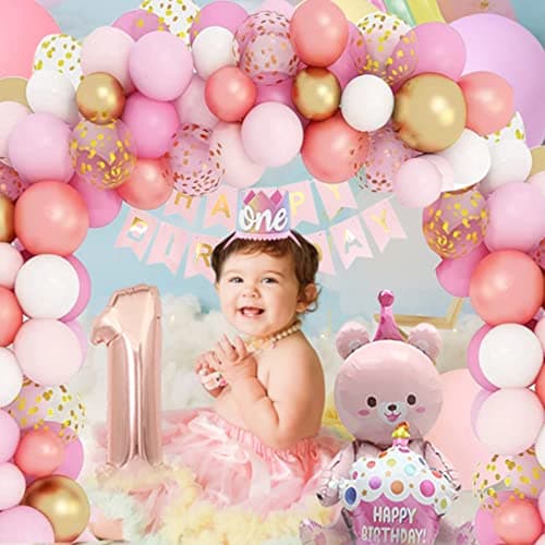 Decoration Anniversaire 1 an Fille,Ballon Anniversaire 1 an fille, Ballons de Baudruche Rose,Deco Anniversaire Fille 1 an,Décoration Anniversaire Fille,Déco Anniversaire 1 an,Ballons Anniversaire Bebe