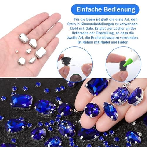 186 Pcs Couture Strass, strass thermocollant pour vetement,Strass a Coudre Griffes en Métal Incrustées,pour les Vêtements de Bricolage, Les Accessoires de Diamant Cousus à la Main (Bleu Marine)