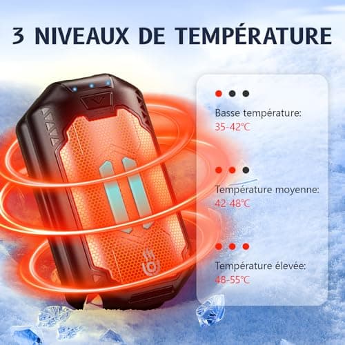Chauffe Main Rechargeable 6000mAh OUTJUT Chaufferette Main Reutilisable 2 en 1, Câble de Charge USB, Idéal pour Le Camping et Le Ski, Cadeau Chaleureux pour Adultes et Enfants Cadeau de Noël(Noir)