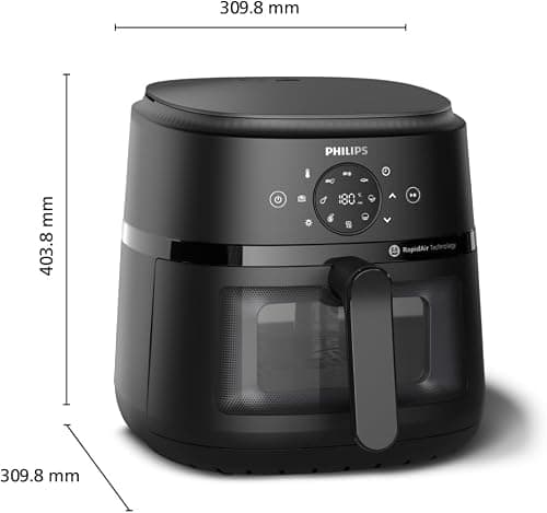 Philips 2000 Series Airfryer - 13 façons de cuisiner, technologie Rapid Air, jusqu'à 90% de matières grasses en moins, fenêtre de cuisson, cuve de 6,2L, écran tactile, noir (NA230/00)