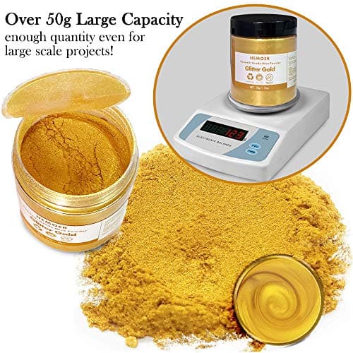 HEMOER Poudre de mica doré, 50g Pigment pour résine époxy pour savon Poudre de mica métallisé pour colorants de savon, bombes de bain, cosmétiques, bougies, peinture.