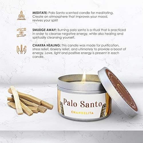 Chandelita Bougie Parfumée au Palo Santo pour la Purification de L'énergie, la Guérison et le Nettoyage Spirituel avec Cire de Soja pour la Relaxation, la Méditation et la Guérison des Chakra