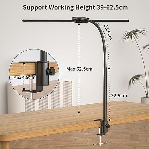 KableRika Lampe de Bureau LED Puissante, Lampe de bureau à double tête avec pince, Lampe d'architecte lumineuse avec 4 températures de couleur&luminosité, Commande tactile, Protection des Yeux