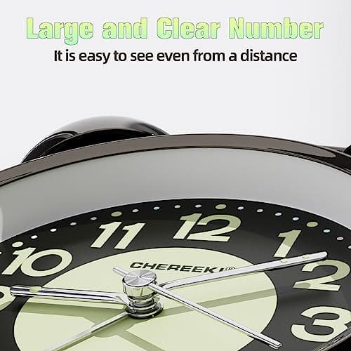 CHEREEKI Réveil Matin Vintage Silencieux sans tic-tac, Réveil Analogique à Quartz avec Veilleuse, Fluorescence, Réveil Portable à Piles pour Enfants, Adolescents, Personnes âgées
