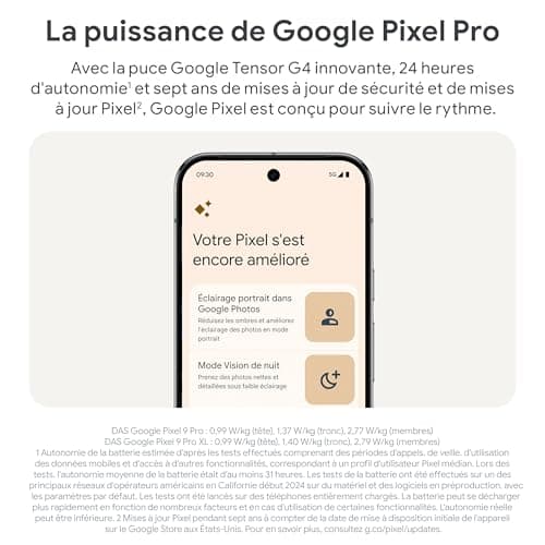 Google Pixel 9 Pro XL – Smartphone Android débloqué avec Gemini, Triple Appareil Photo arrière, 24 Heures d'autonomie et écran Super Actua 6,8 Pouces – Vert Sauge, 256GB