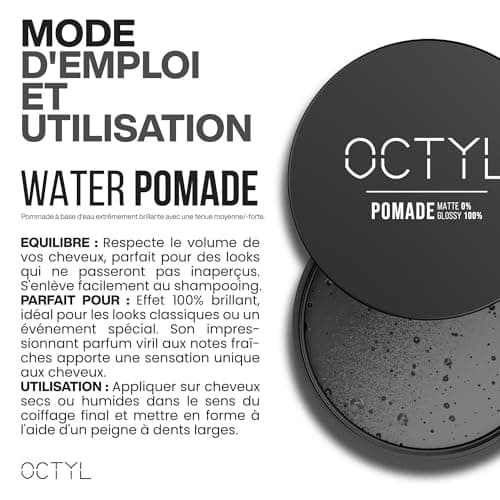 OCTYL Water Pomade | Brillance parfaite | Fixation forte et idéale | Cire coiffante pour hommes | Cire professionnelle développée par des barbiers |80gr