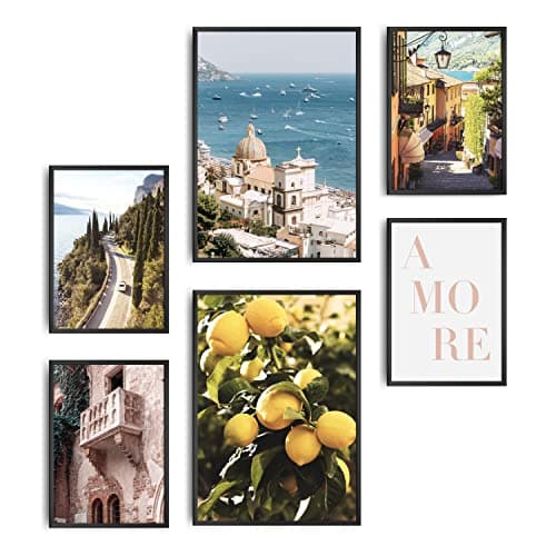 decomonkey - Lot de 6 Posters SANS Cadres Voyages Aesthetic - 4 x DIN A4 & 2 x DIN A3 - Pour Salon, Chambre à Coucher Affiche Murale Decoration Décoratifs - Calme Boho Voyage Italie
