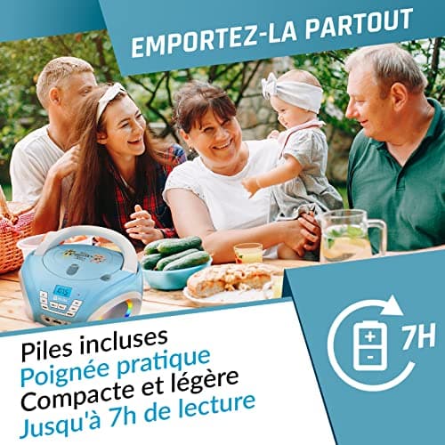KLIM Candy Lecteur CD Enfant - Nouveauté 2024 - Radio FM - Piles incluses - Lecteur CD Radio Rose Mignon avec Haut-parleurs - Le Cadeau Parfait pour Les Enfants et Les Tout-Petits - Bleu