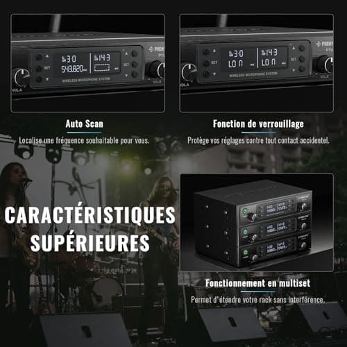 Phenyx Pro Système de Microphones sans Fil UHF, Auto-Scan avec 2x100 Fréquences, 2 Bodypacks & Casque/Micro lavalier sans Fil pour Parler, Chanter, église, DJ (PTU-71-2B)
