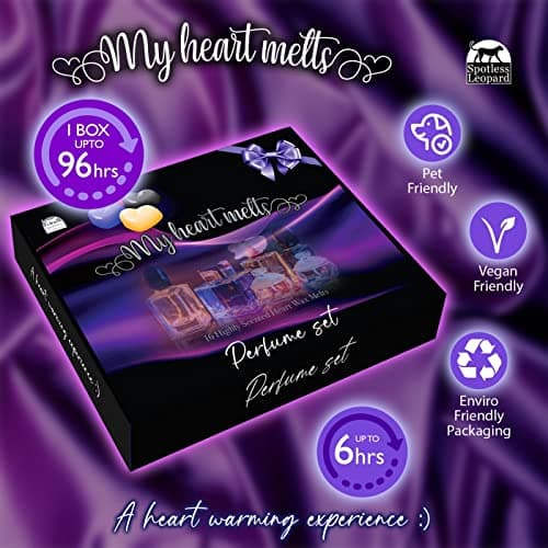 Assortiment de Senteurs Fondant Parfumé pour Bruleur Fondant, 16 x 5g Tartelette en Forme de Coeur, 4 Pcs de Chaque Angel, Alien, Black Opium & Creed, en Cire de Soja Vegan