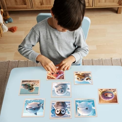 TUNJILOOL Puzzles Enfant 2 3 4 5 Ans, Lot de 8x6 Pièces Jouet Puzzle, Puzzle en Bois Jouet Montessori éducatif Préscolaire, Cadeaux pour Enfants Tout-Petits