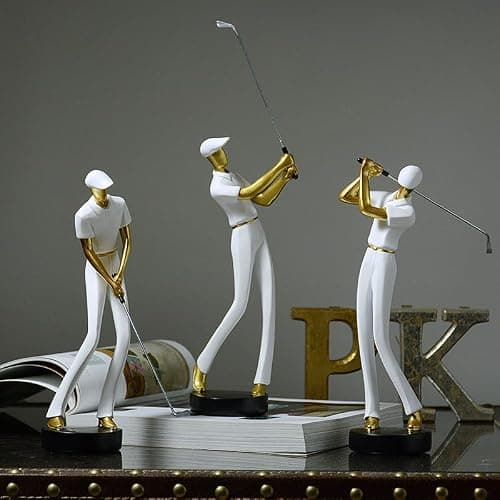 Amoy-Art Golfeur Figurine Statue Golf Arts Décor Moderne Cadeau Sculpture Maison Décoration Résine Blanc 24cm