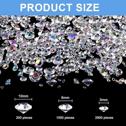 KGDUYC 4000 Diamants décoratifs en Acrylique Transparent- pour décoration de Mariage-,Diamants, Remplissage de Vase, fête,Mariage, Anniversaire (3 mm, 6 mm, 10 mm)