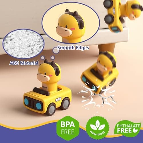 MOONTOY Petite Voiture Enfant 1 2 3 Ans,Lot de 4 Voiture Jouet Bebe 1 an,Jouets Friction Véhicules,Animaux Mignons Camion Jouet,Jeux Éducatifs idee Cadeau pour 9 12 18 24 Mois Garçons Filles