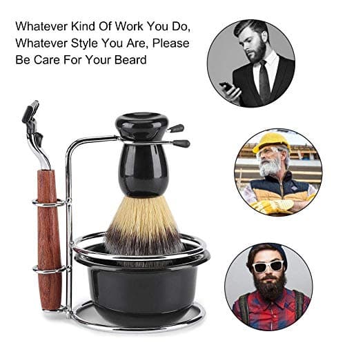 Ensemble de blaireau à raser 4 en 1, bol de rasage avec blaireau, bol à savon et support, coffret cadeau de rasage, bol à savon de rasage, kit de rasoir manuel professionnel pour homme