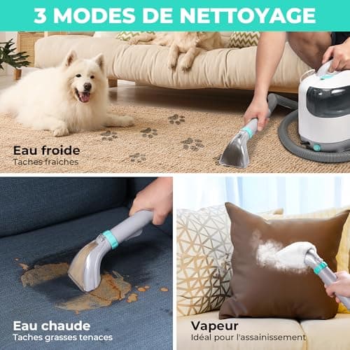 HAUSHOF StainZapper Vapo 3 en 1 Nettoyeur Vapeur de Tapis | Shampouineuse | Aspirateur Vapeur | Nettoyeur Profond, Désinfection | Pour Canapé Voiture et Tissus d'Ameublement | 1,8L+1,3L | 12KPa | 75dB