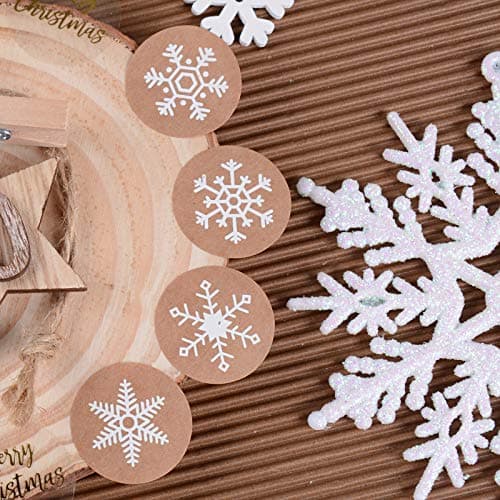 BHGT 1000PCS Merry Christmas Stickers Autocollants d'Étiquette Emballage 4 Style Flocon de Neige Self-Adhesive Label DIY Artisanat Déco pour Mariage Cadeau ou Enveloppe 2 Rouleau