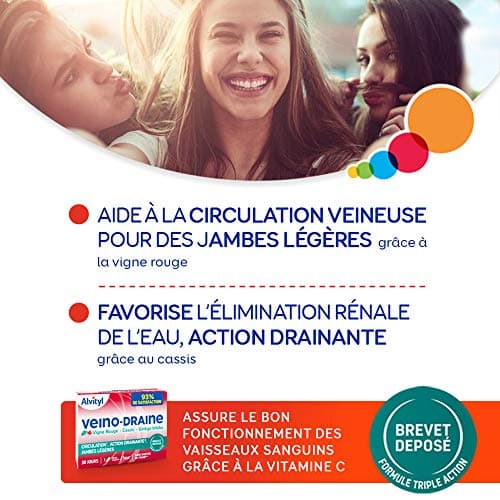 Alvityl - Veino-Draine - Circulation, Action drainante, Jambes légères - Vigne rouge - 93% de satisfaction- 30 gélules