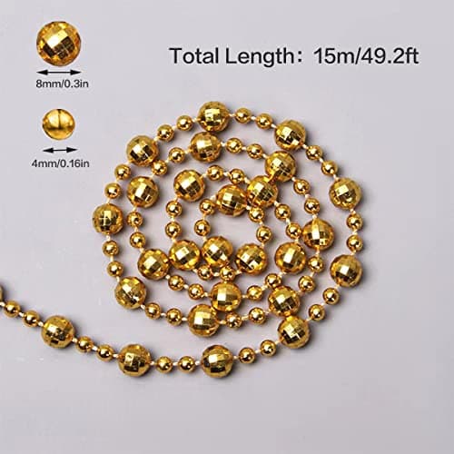Guirlande de Noël 15M - Ornements de Sapin avec Perles de 8 mm et 4 mm - Décoration de chaîne de Sapin (Bleu)