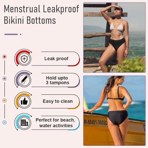 Runmeihe Pantalon menstruel pour la Natation, Maillot de Bain menstruel, sous-vêtements menstruels étanches (FR/ES, Numérique, 36, 38, Taille Normale, Taille Normale, Black)