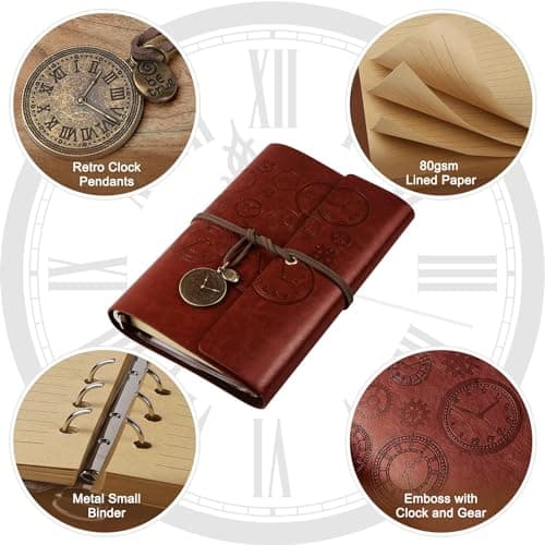 Carnet de notes en Cuir, Rechargeable Carnet De Voyage Agenda Vintage à spirales Avec papier ligné Journal Intime Cadeau pour fille et garçon, 18 x 13 cm Brun