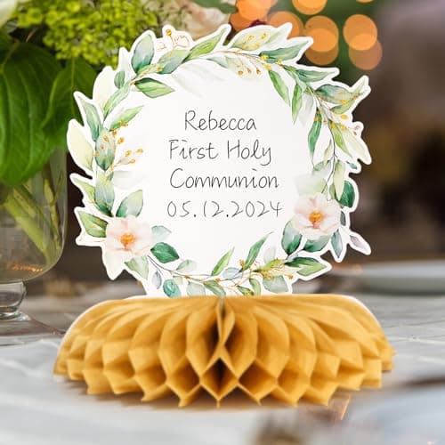 Lot de 8 Décoration Table Baptême Centres de Table Communion en Nid d'Abeille Décoration Baptême Communion Confirmation