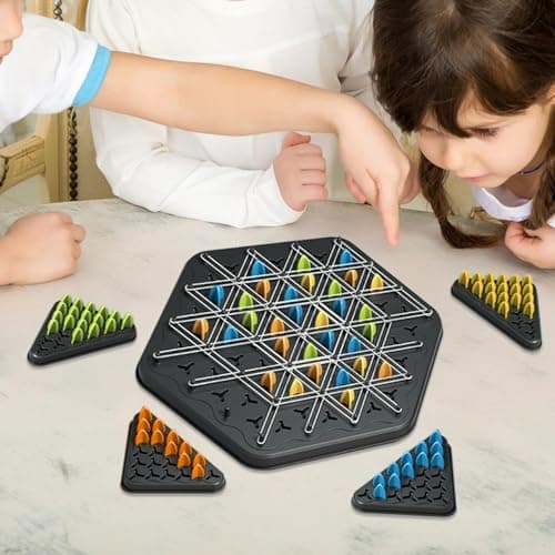 Jeu De Triangle en Chaîne, Jeu De Chevi Lles Interactif,Jeu De Société Peg,Jeu De Triangle en Chaîne Amusantavec 4 Chevi Lles De Couleur Et Élastique Blanc pour Les Réunions De Fami Lle Et Voyages