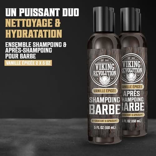 Viking Revolution - Shampoing Barbe Homme & Après Shampoing Barbe Homme - Huile d'Argan & de Jojoba - Adoucit & Renforce - Vanille épicée - 150 ml x 2