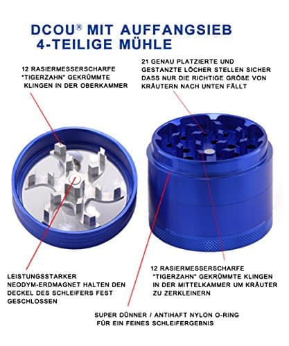 DCOU Meuleuse en aluminium incassable pour moulin à main à manivelle pour épices 4 pièces 2,2 pouces (Bleu-aluminium)