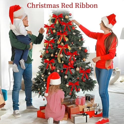 2 Rouleaux Ruban Rouge Noel, 1.2cm X 22m Ruban Satin Rouge Ruban Cadeau Noel, Noeud Rouge Noel pour Emballage Cadeau Noël Fête Mariage Valentin Gâteau Bouquet Faire