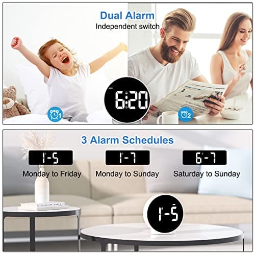 CHEREEKI Réveil Matin LED, Réveil Lumineux avec Affiche la Semaine, Fonction Snooze, 4 Luminosité Réglable, 2 Alarmes, Horloge Digitale à Piles pour Enfant, Adolescent, Personnes âgées