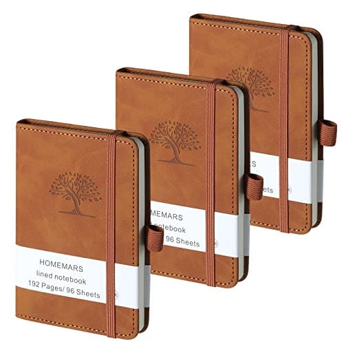 HOMEMARS Carnet de Notes, Petit Carnet, Petit Cahier, 3 Paquet, Cahier de Note, Carnet de Voyage, 14.4 cmx9.6cm, Marron, 192 Pages Chacune, Couverture Rigide, Motif d'arbre en Relief, Cuir végétalien