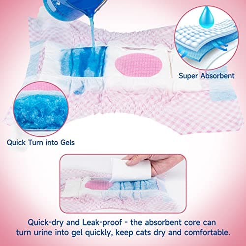 MICOOYO Lot de 24 Couches pour Chiens Femelles, Couches pour Chats Super Absorbantes avec Trous en Mousse Réglables, Pantalons de Couches Jetables pour Chiens Femelles en Chaleur (XS,Rose)