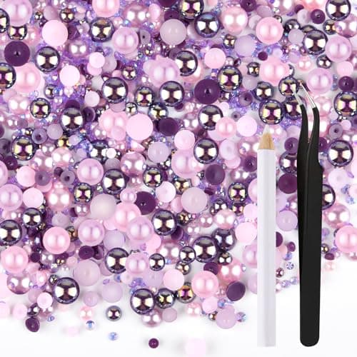 ASTARON 50g Mélange de strass demi-perles pour l'artisanat Taille mixte 3mm-10mm strass à dos plat pour gobelets Mugs Nail Art Chaussures (série violet rose)