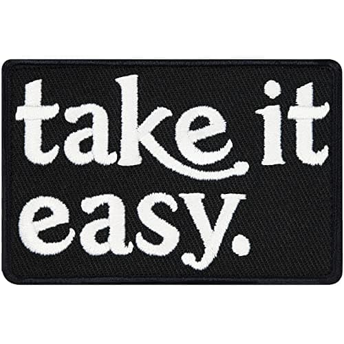 Écusson amusant "take it easy" Écusson en jean à coudre/à repasser | Écusson Biker pour tous les tissus | Réparation de vêtements Sticker Appliqué en tissu 75x75mm
